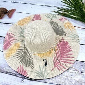 Large plum leaves print beach hat for women